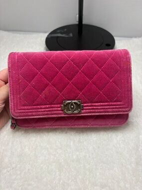 Chanel Quilted Velvet Wallet on Chain